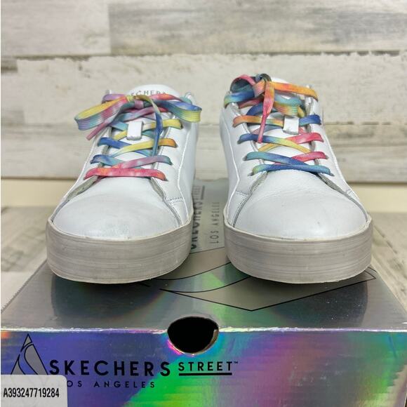 Skechers women 8 white diamond stars right rainbow sneakers lace up shoes casual - Picture 4 of 8